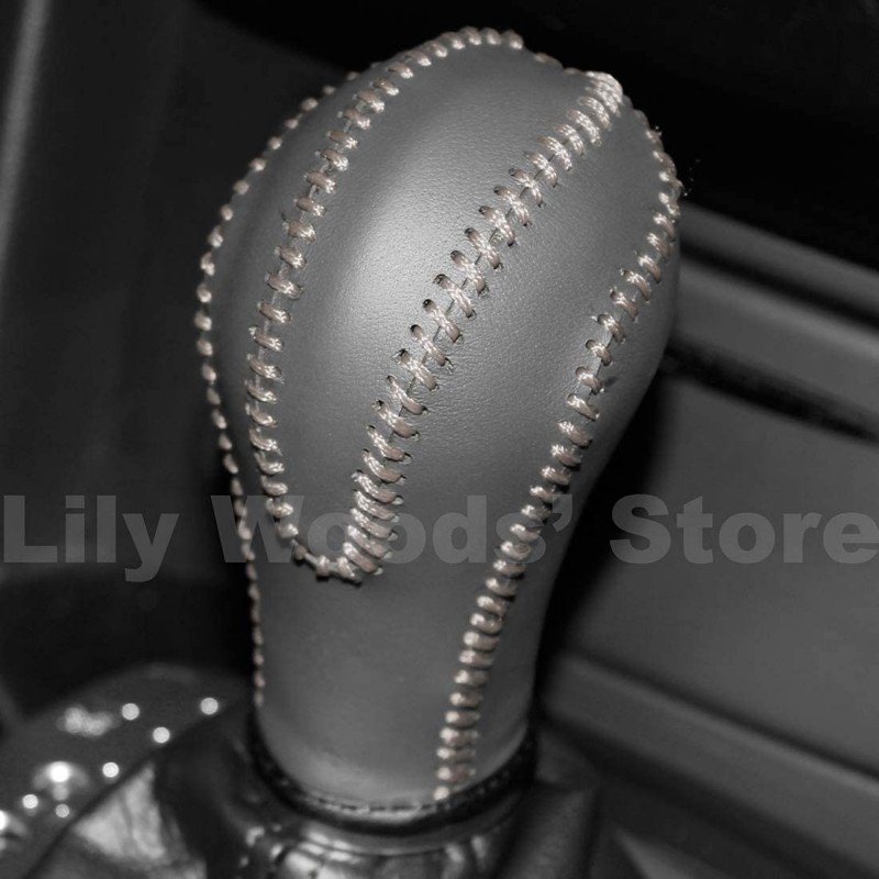 Loncky Black Genuine Leather Car Custom Fit Gear Shift Knob Cover for